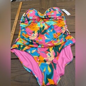 Anne Cole PLUMERIA MULTI Twist-Front Strapless One-Piece Swimsuit, US 20W